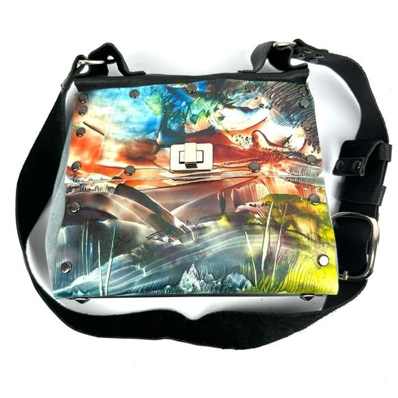 Ella Leather Handmade Purse Encaustic Leather After The Storm Shoulder Bag - Picture 1 of 12